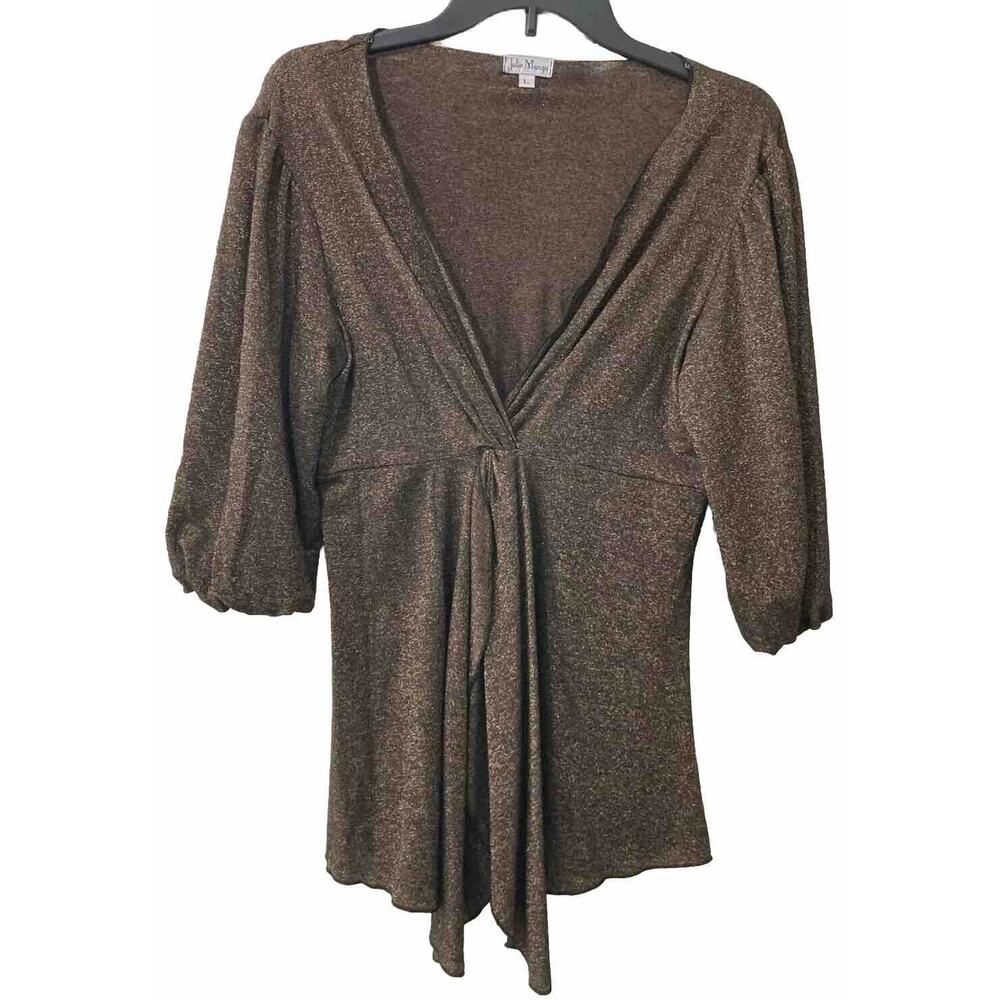 Julie Mango Women’s Size large Gold Glitter Scoop Neck, 3/4 Sleeve Whimsygoth